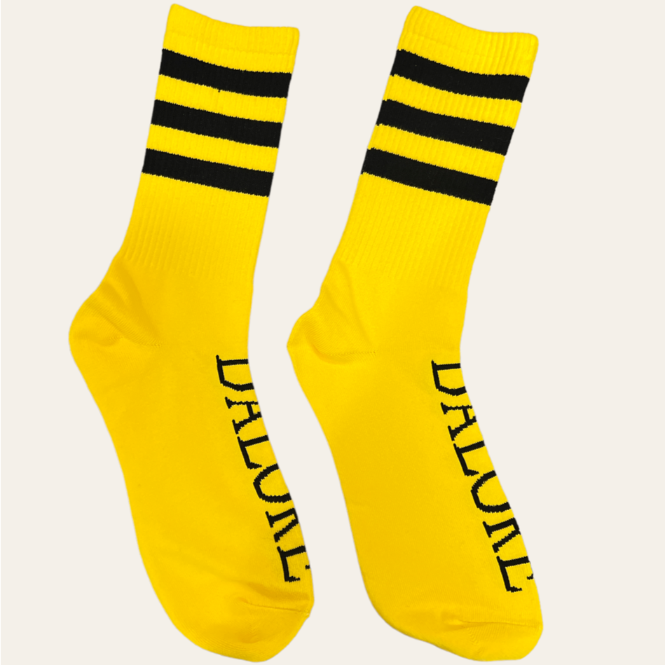 Yellow & Black Classic Dalore Striped Crew Socks