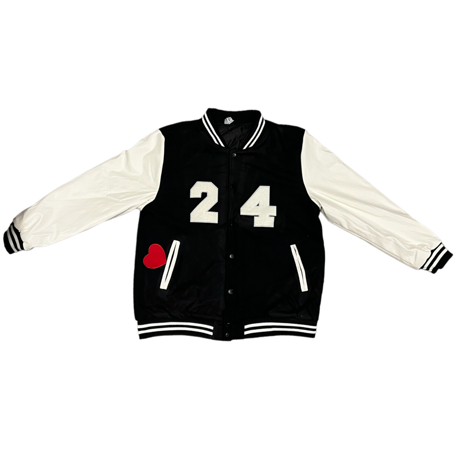 Black Dalore "24" Leather Sleeves Letterman Jacket